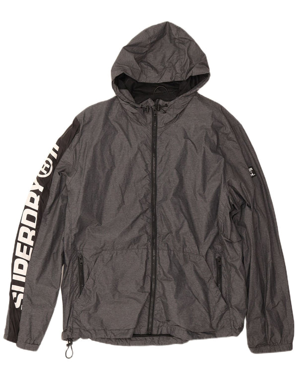 Женская дождевик с капюшоном Superdry UK 20 2XL Серый нейлон с цветными блоками
