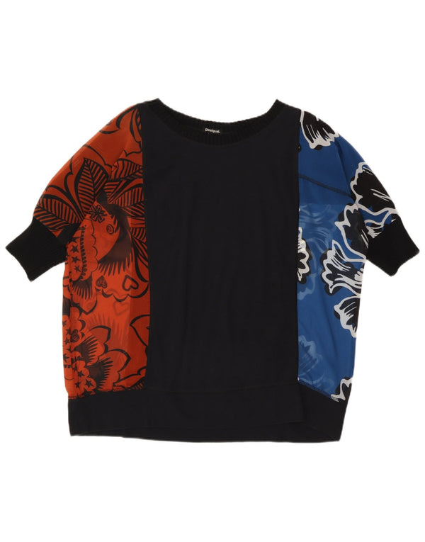 Женская футболка оверсайз с рисунком Desigual Top UK 10, маленькая, черная с цветочным принтом