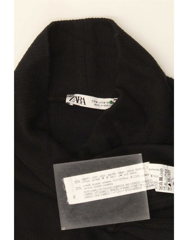Женский топ оверсайз Zara UK 14 с длинным рукавом, средний черный хлопок