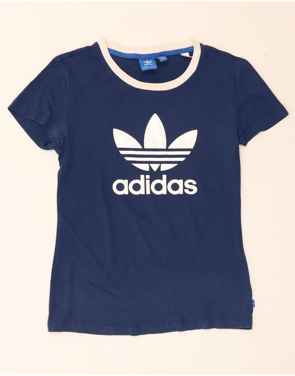 Женская футболка с рисунком Adidas Top UK 8, маленькая, темно-синяя