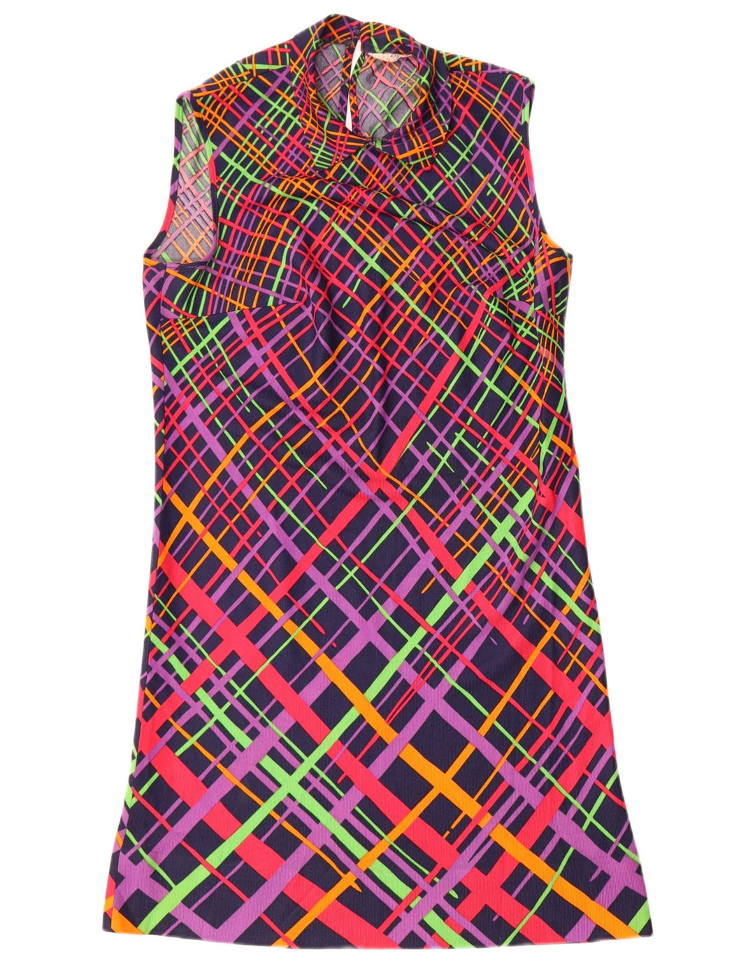 Винтажное женское платье А-силуэта без рукавов IT 42, средний разноцветный с геометрическим узором