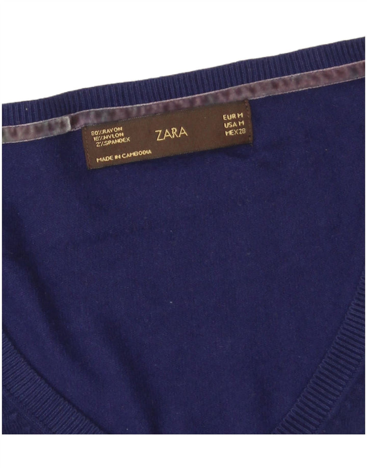 Женский джемпер с v-образным вырезом Zara UK 12, средний темно-синий вискоза