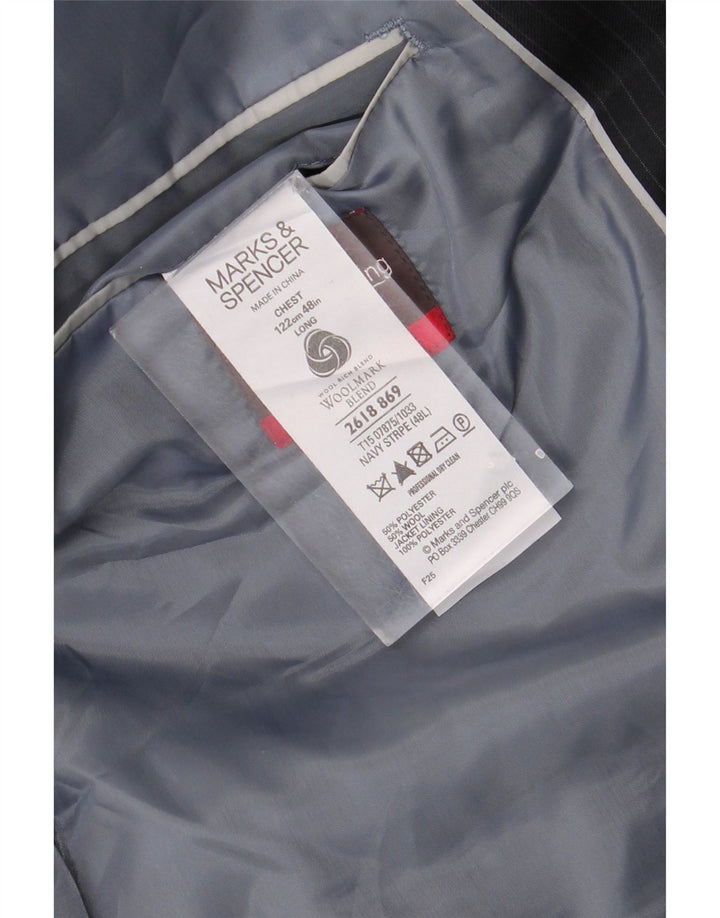 Мужской удлиненный пиджак Marks & Spencer UK 48 2XL темно-синий в тонкую полоску