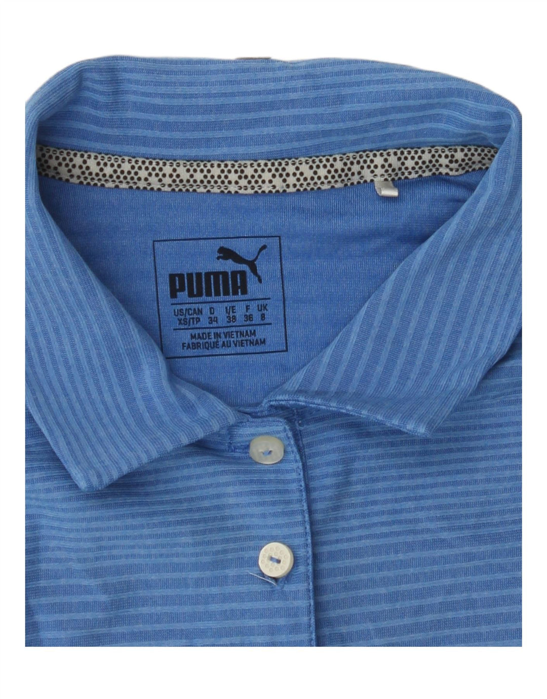 PUMA Womens Polo Shirt UK 8 Small Blue Striped Vintage Puma and Second-Hand Puma from Messina Hembry 