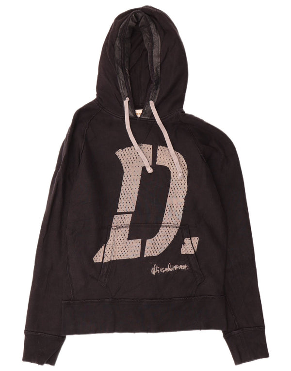 Diesel Mens Graphic Hoodie Jumper Medium Black Cotton