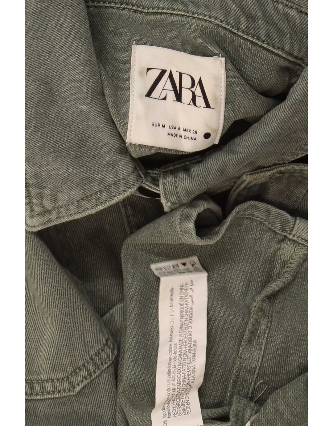 Женская джинсовая куртка Zara UK 14, средний цвет хаки, хлопок