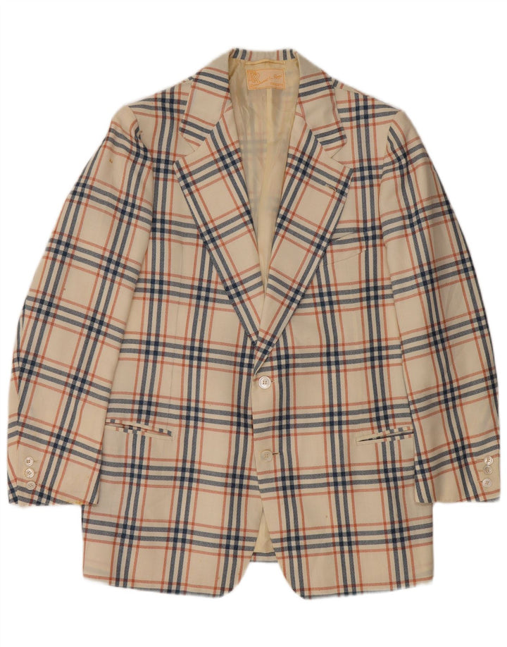 Винтажный мужской пиджак на 2 пуговицах, Великобритания 38, средний в белую клетку