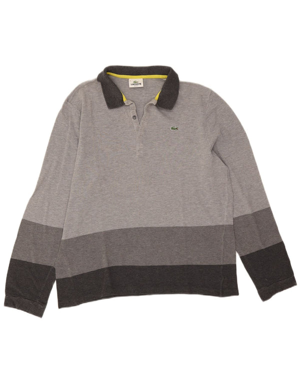 Мужская рубашка-поло с длинным рукавом Lacoste, размер 7, 2XL, серая, с цветными блоками