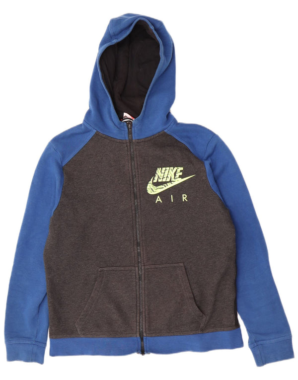 Nike Boys Graphic Zip Hoodie Sweater 13-14 Years XL Blue Colourblock Cotton