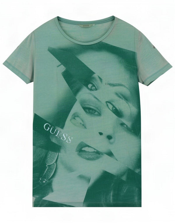 Guess Женская футболка с рисунком Top UK 6 XS, зеленый полиэстер