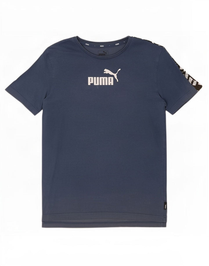 Мужская футболка с рисунком Puma, темно-синий, хлопковый топ среднего размера
