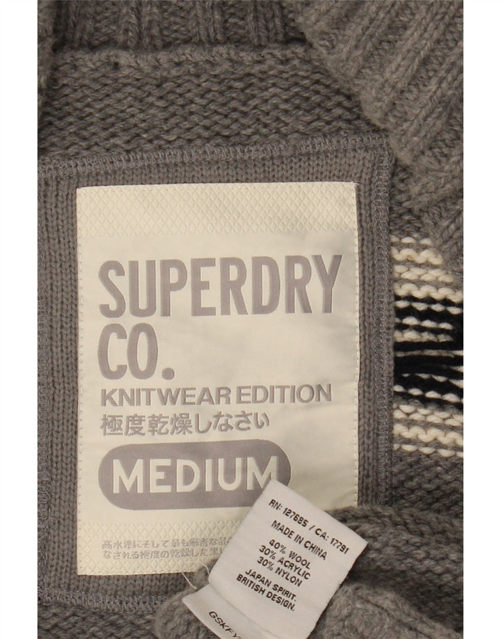 Женский кардиган Superdry UK 14, шерсть среднего серого цвета с геометрическим рисунком