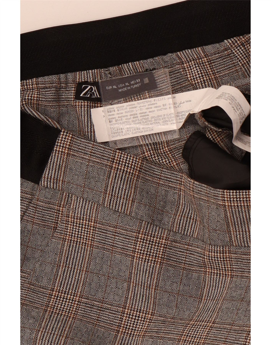 Женские зауженные укороченные брюки ZARA XL W32 L24, серые, полиэстер с узором «гусиные лапки»