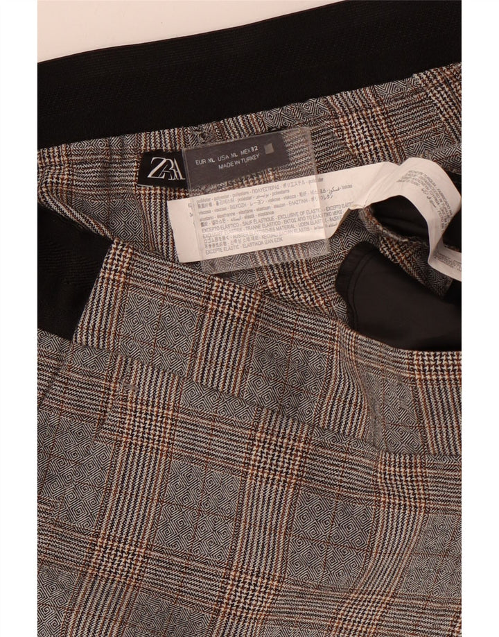 Женские зауженные укороченные брюки ZARA XL W32 L24, серые, полиэстер с узором «гусиные лапки»