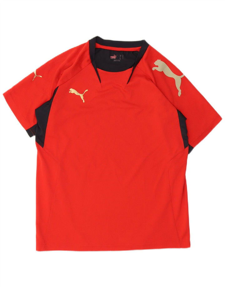 Мужская футболка с рисунком Puma, маленькая, красная, с цветными блоками