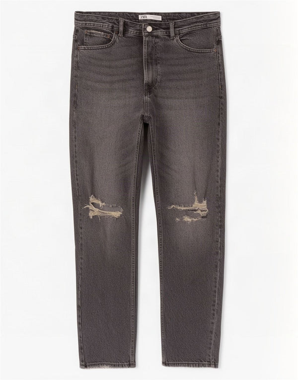 Мужские потертые прямые джинсы Zara EU 44, большие W34 L29, серый хлопок