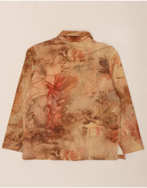 Винтажная женская рубашка IT 54 3XL, бежевый цветочный хлопок