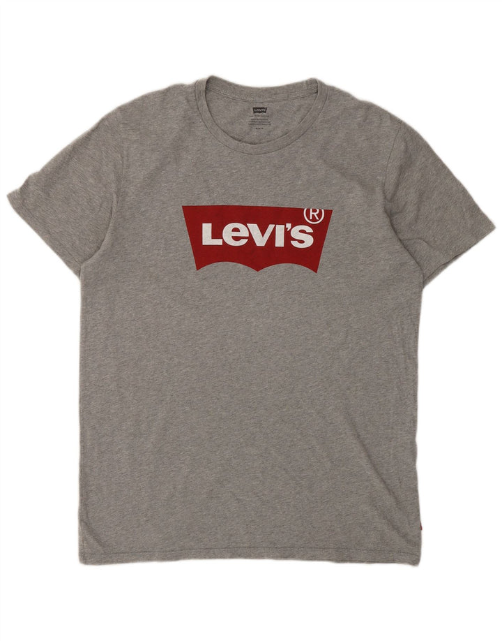 Мужская футболка с рисунком Levi's, хлопковый топ среднего серого цвета с крапинками