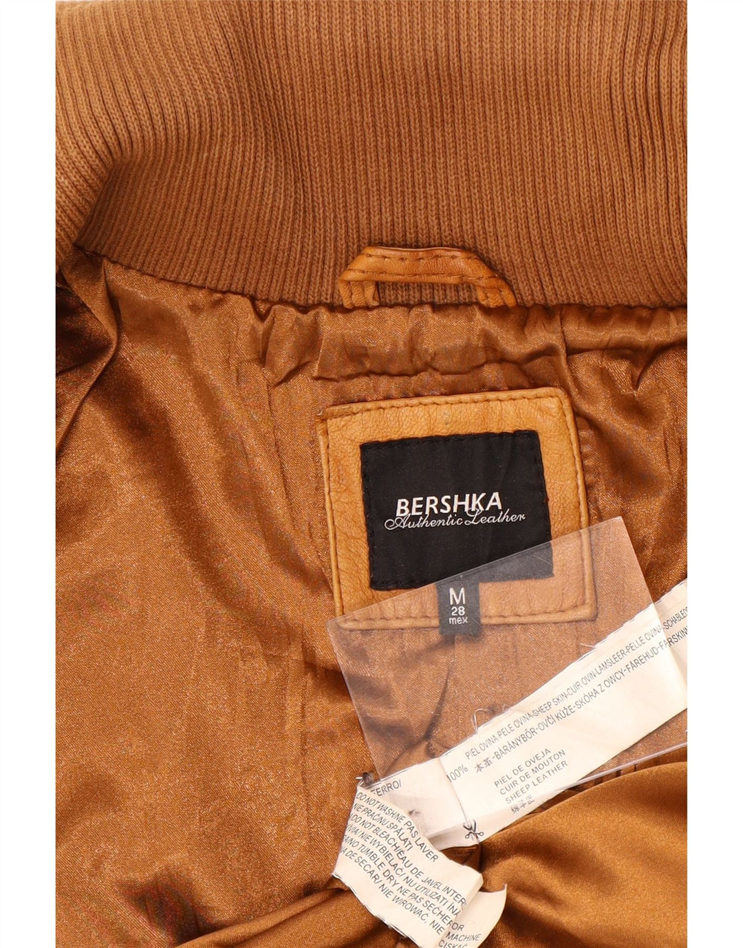 BERSHKA Женская кожаная куртка UK 12 средний коричневый кожаный