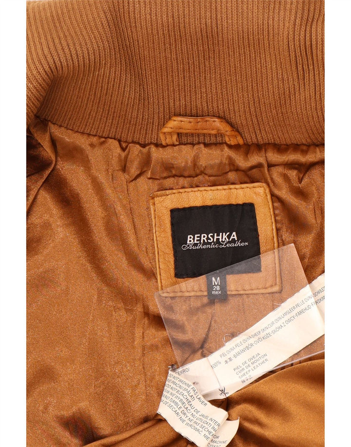 BERSHKA Женская кожаная куртка UK 12 средний коричневый кожаный