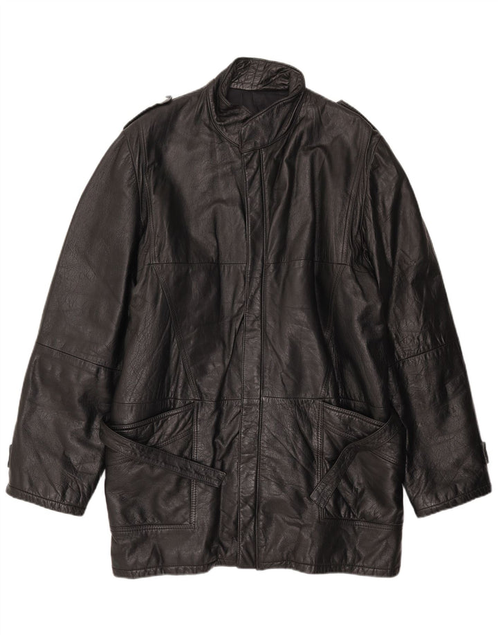 Винтажное мужское кожаное пальто UK 42 XL, черное кожаное