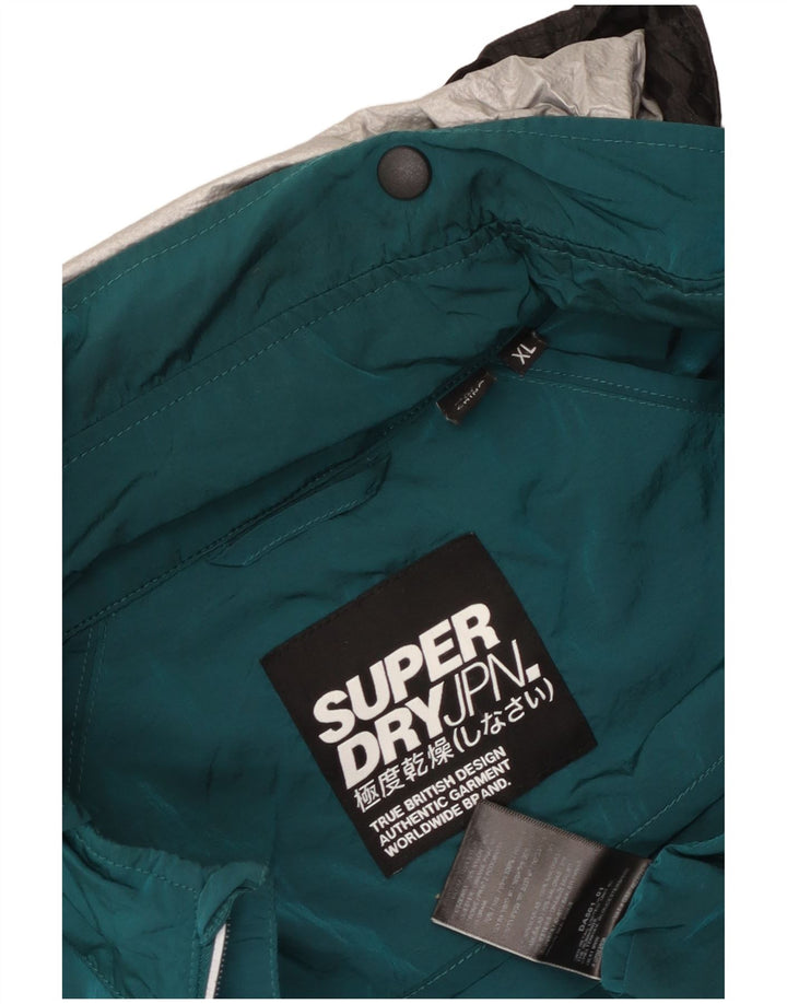 Мужская дождевик с капюшоном SUPERDRY UK 42 XL, зеленый нейлон с цветными блоками
