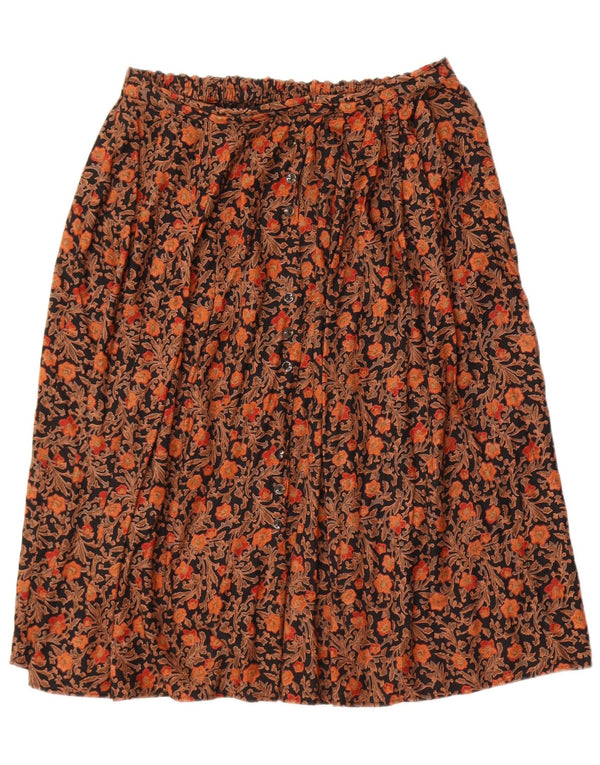 Винтажная женская юбка-трапеция с высокой талией IT 56 4XL W36 Коричневая с цветочным принтом