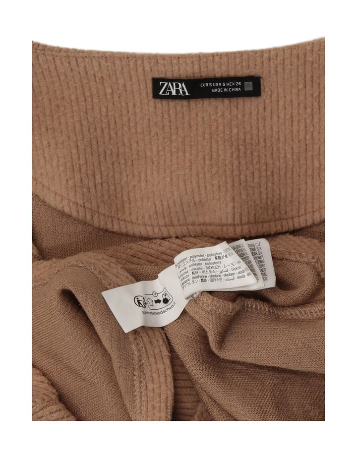 Женский укороченный топ Zara с длинным рукавом UK 8, маленький коричневый полиэстер