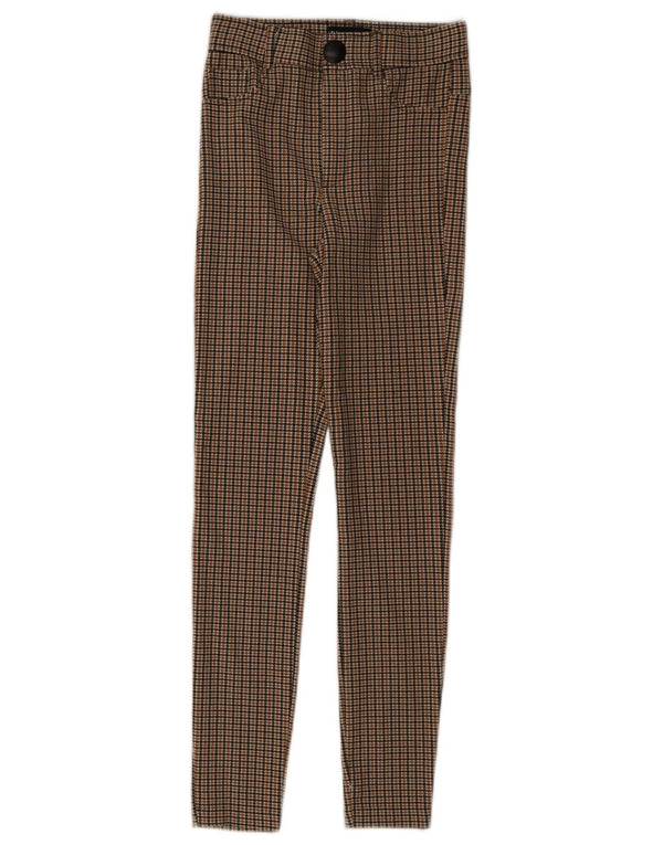 Женские узкие повседневные брюки Zara XS W24 L27 коричневые с узором «гусиные лапки»