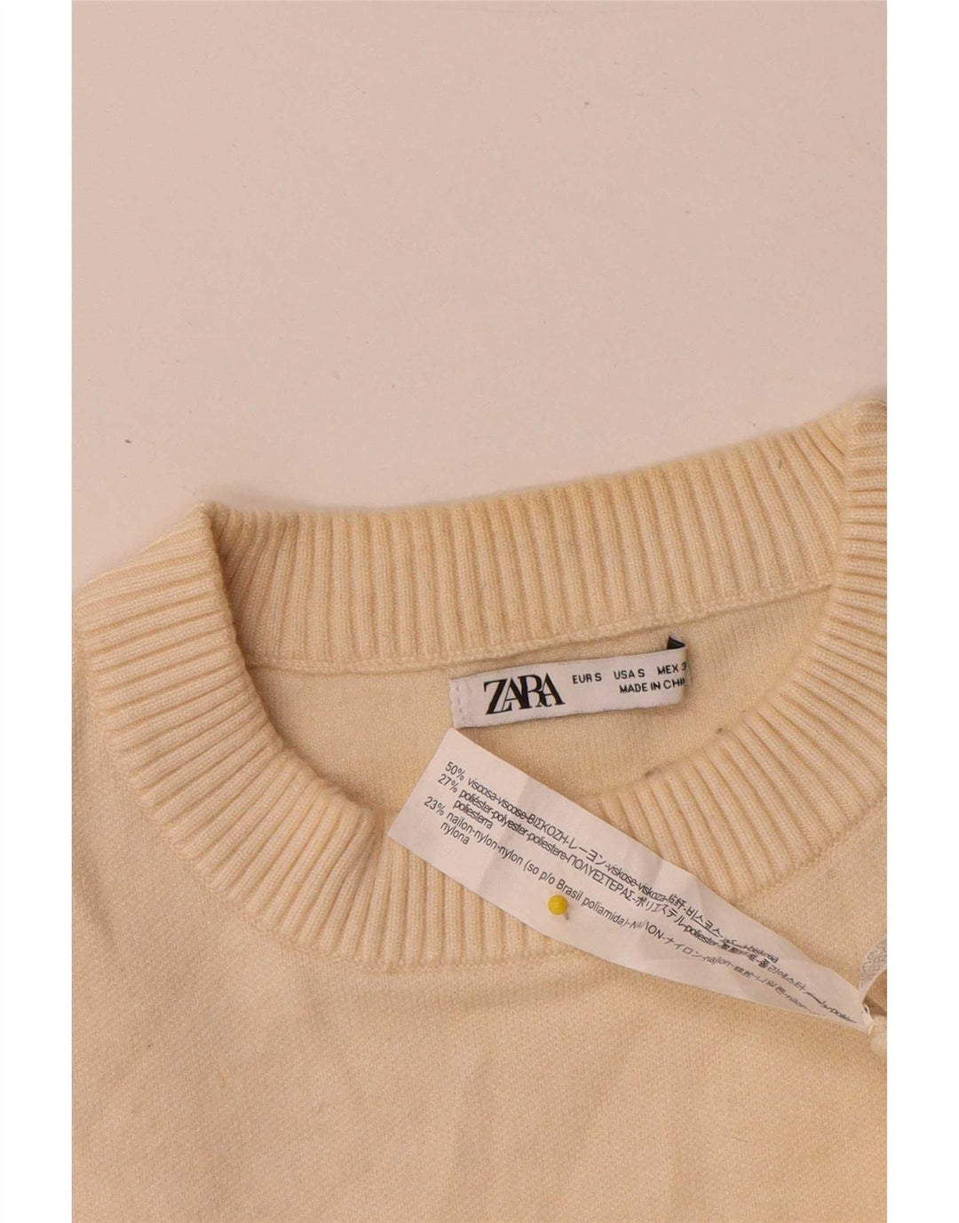 Мужской джемпер с круглым вырезом Zara, маленький бежевый из вискозы