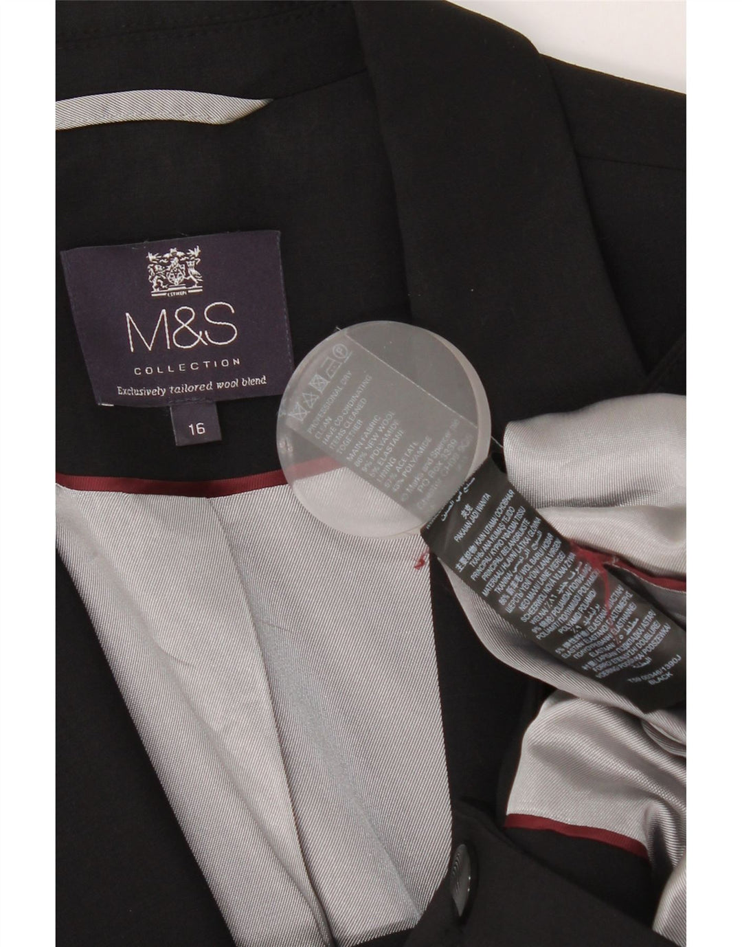 Женский пиджак на 1 пуговице Marks & Spencer, Великобритания 16, большой черный, новая шерсть
