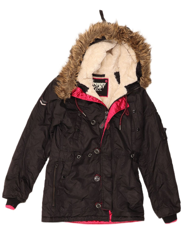Женская парка Superdry с капюшоном UK 6 XS, черный нейлон