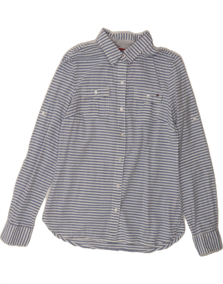 TOMMY HILFIGER Womens Shirt UK 12 Medium Blue Striped Cotton Vintage Tommy Hilfiger and Second-Hand Tommy Hilfiger from Messina Hembry 