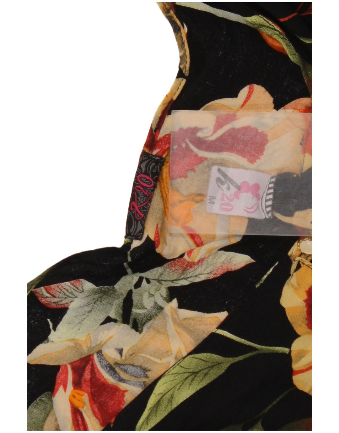 Женская укороченная блузка-рубашка VINTAGE UK 12, средний черный цветочный вискоза