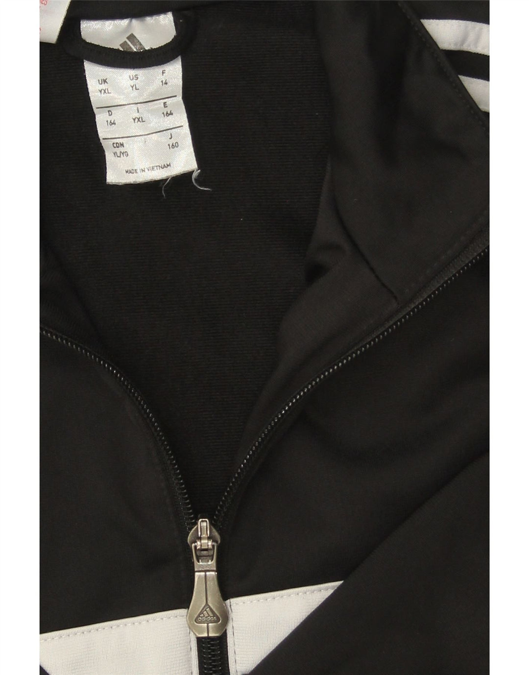 ADIDAS Boys Graphic Tracksuit Top Jacket 13-14 Years XL Black Polyester Vintage Adidas and Second-Hand Adidas from Messina Hembry 