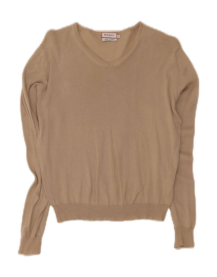 MAX & CO. Womens V-Neck Jumper Sweater UK 14 Medium Beige Cotton Vintage Max & Co. and Second-Hand Max & Co. from Messina Hembry 
