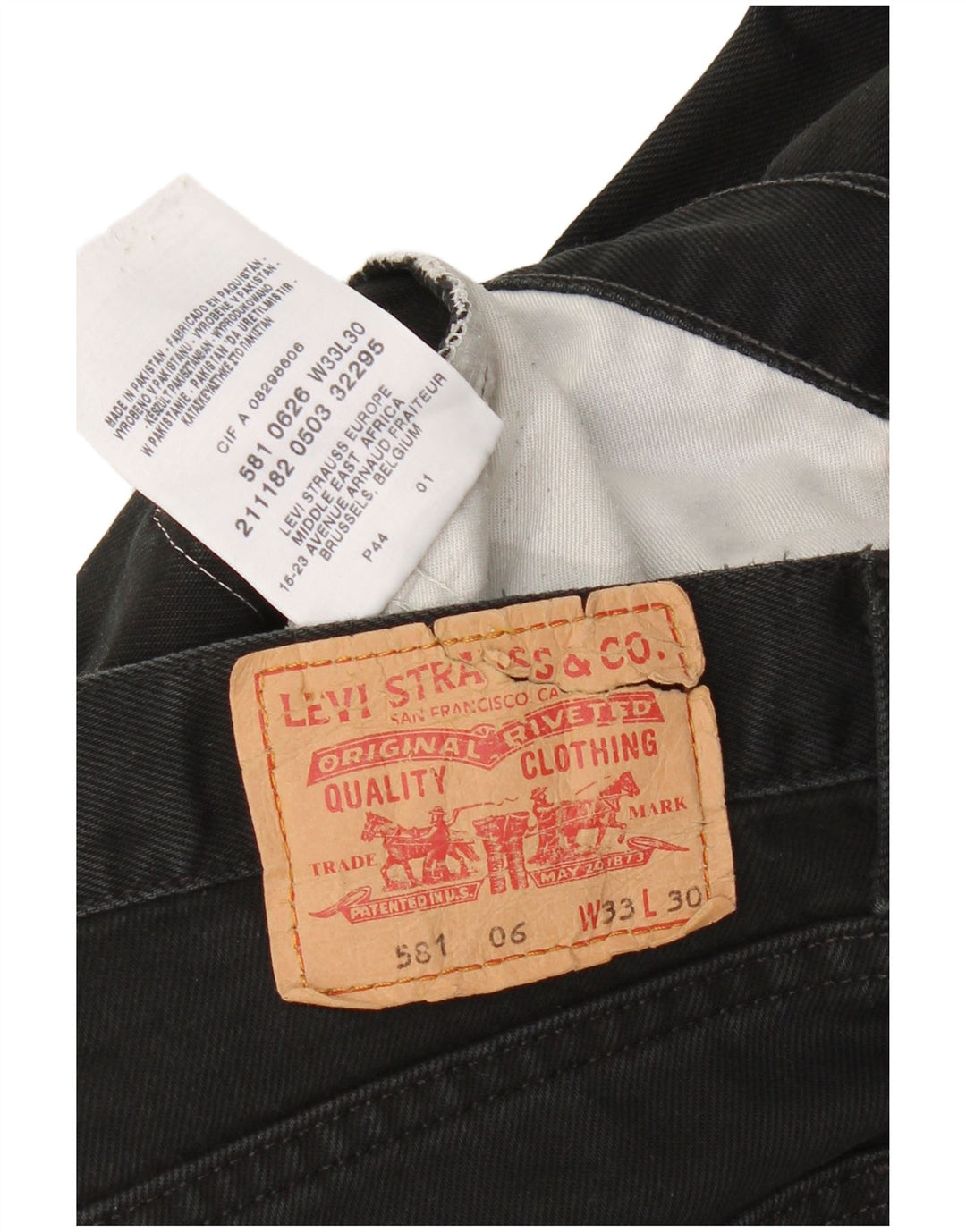 Мужские прямые джинсы LEVI'S 581 W33 L30, черный хлопок