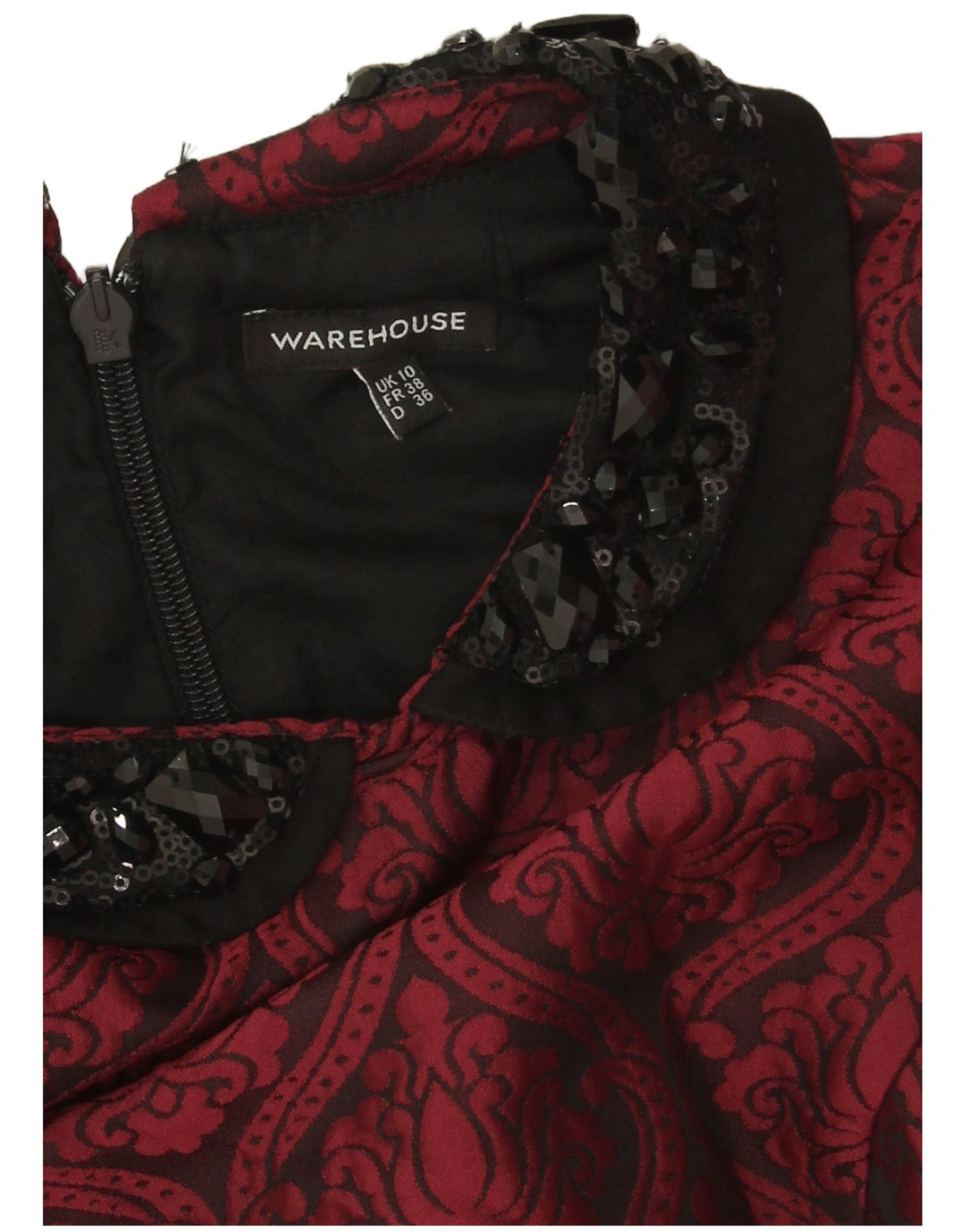 Женское платье-футляр Warehouse UK 10, маленькое бордовое, полиэстер с узором пейсли