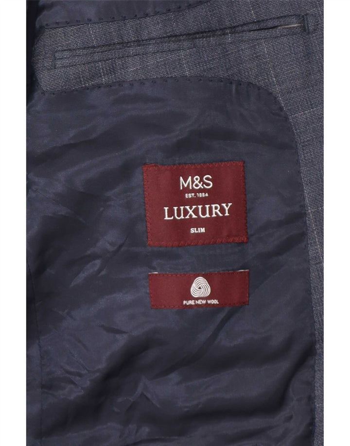 Мужской приталенный пиджак на 1 пуговице Marks & Spencer UK 40, большая синяя клетка