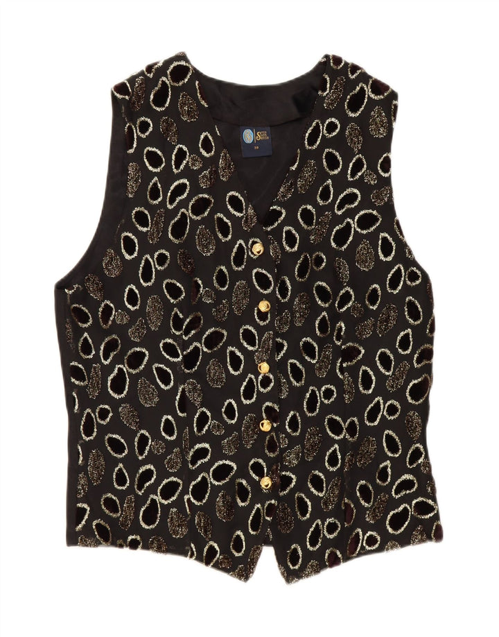 YOUR SIXTH SENSE Womens Waistcoat EU 38 Medium Black Geometric Polyester Vintage Your Sixth Sense and Second-Hand Your Sixth Sense from Messina Hembry 