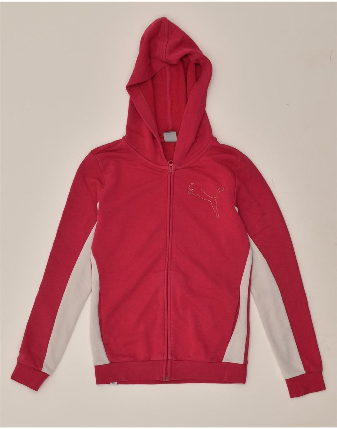 PUMA Girls Graphic Zip Hoodie Sweater 11-12 Years Pink Colourblock Cotton | Vintage Puma | Thrift | Second-Hand Puma | Used Clothing | Messina Hembry 