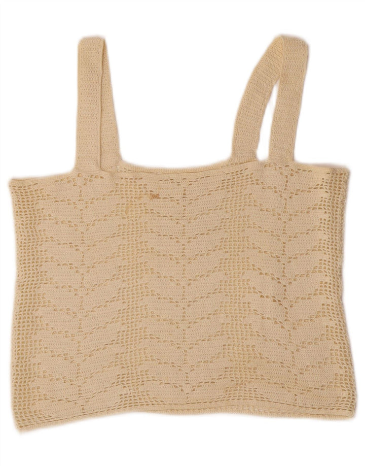 Винтажный женский укороченный топ на бретельках, связанный крючком, Великобритания, 10 маленьких размеров, белый цвет