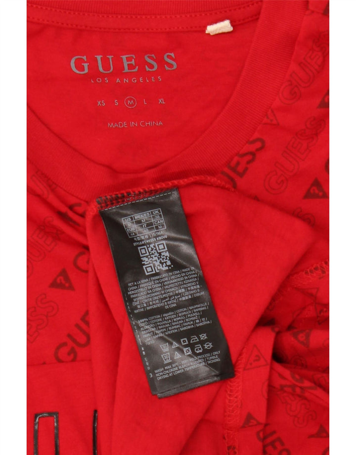 Мужская футболка с рисунком GUESS, хлопковый топ среднего красного цвета