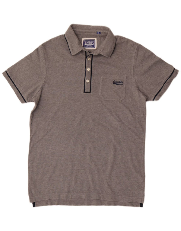 Мужская рубашка-поло Superdry XL, серая, хлопковая в крапинку