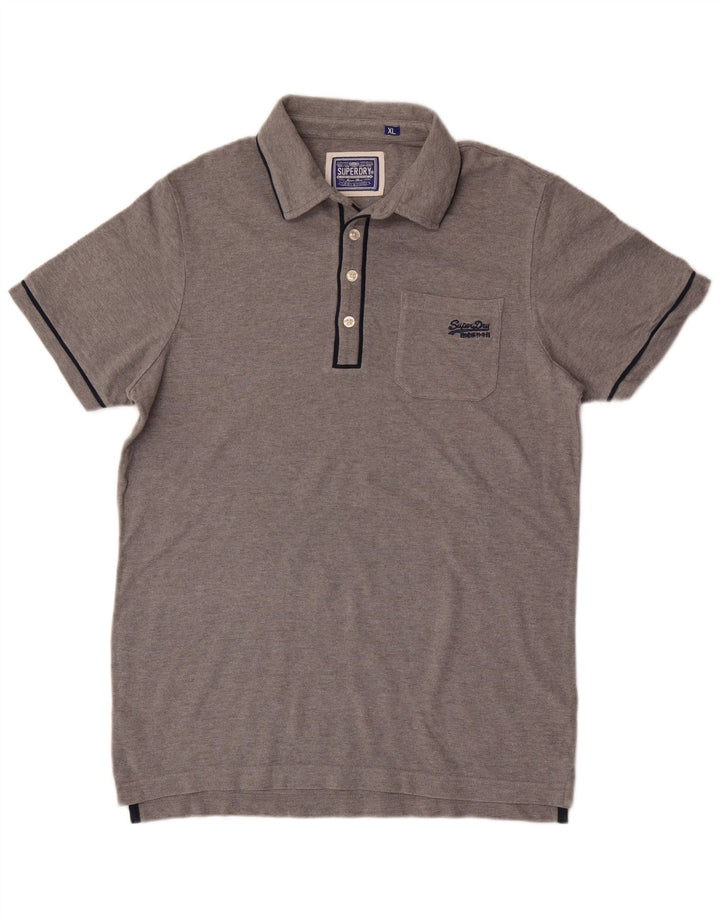 Мужская рубашка-поло Superdry XL, серая, хлопковая в крапинку