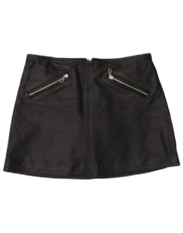 Винтажная женская мини-кожаная юбка W28, средний черный