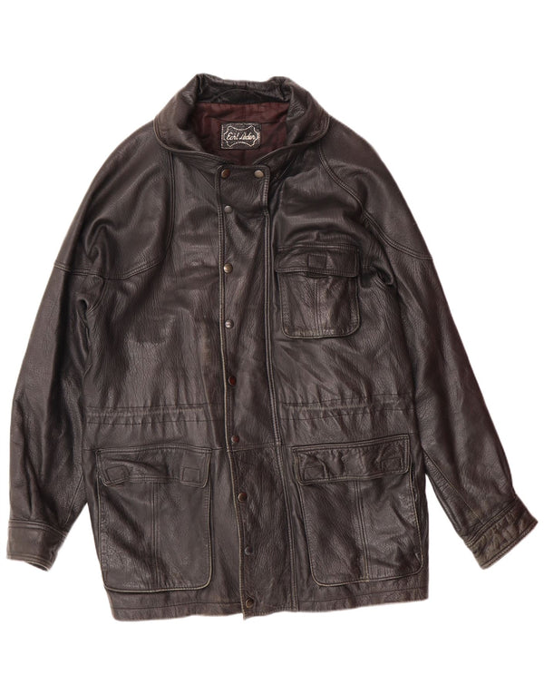 Мужская кожаная куртка VINTAGE UK 40, большая черная кожаная