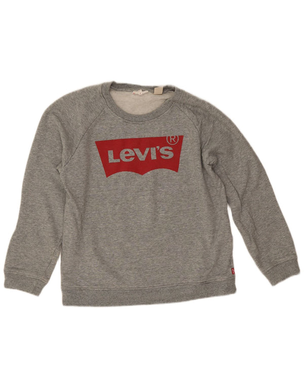 Женский джемпер оверсайз с рисунком Levi's, размер UK 10, маленький, серый, хлопок