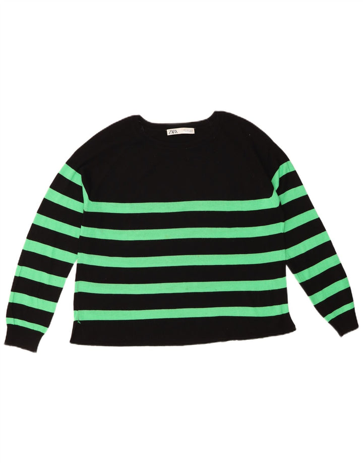 Женский джемпер с вырезом «лодочкой» Zara UK 10, маленький вискозный черный в полоску