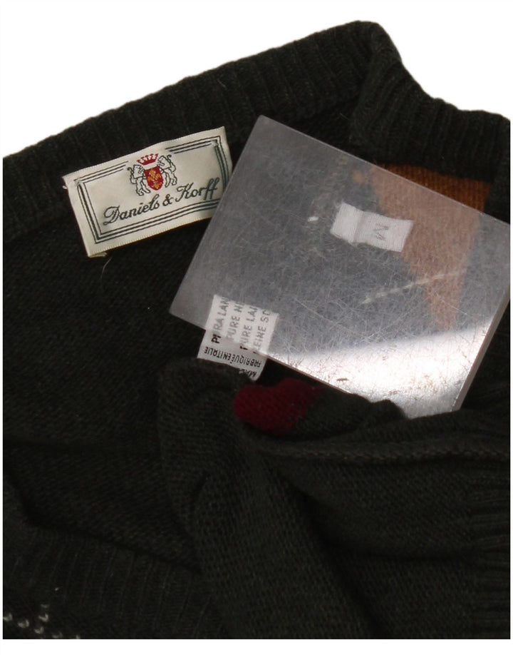 ВИНТАЖНЫЙ мужской джемпер с v-образным вырезом, свитер среднего зеленого цвета с узором аргайл/ромб, новая шерсть